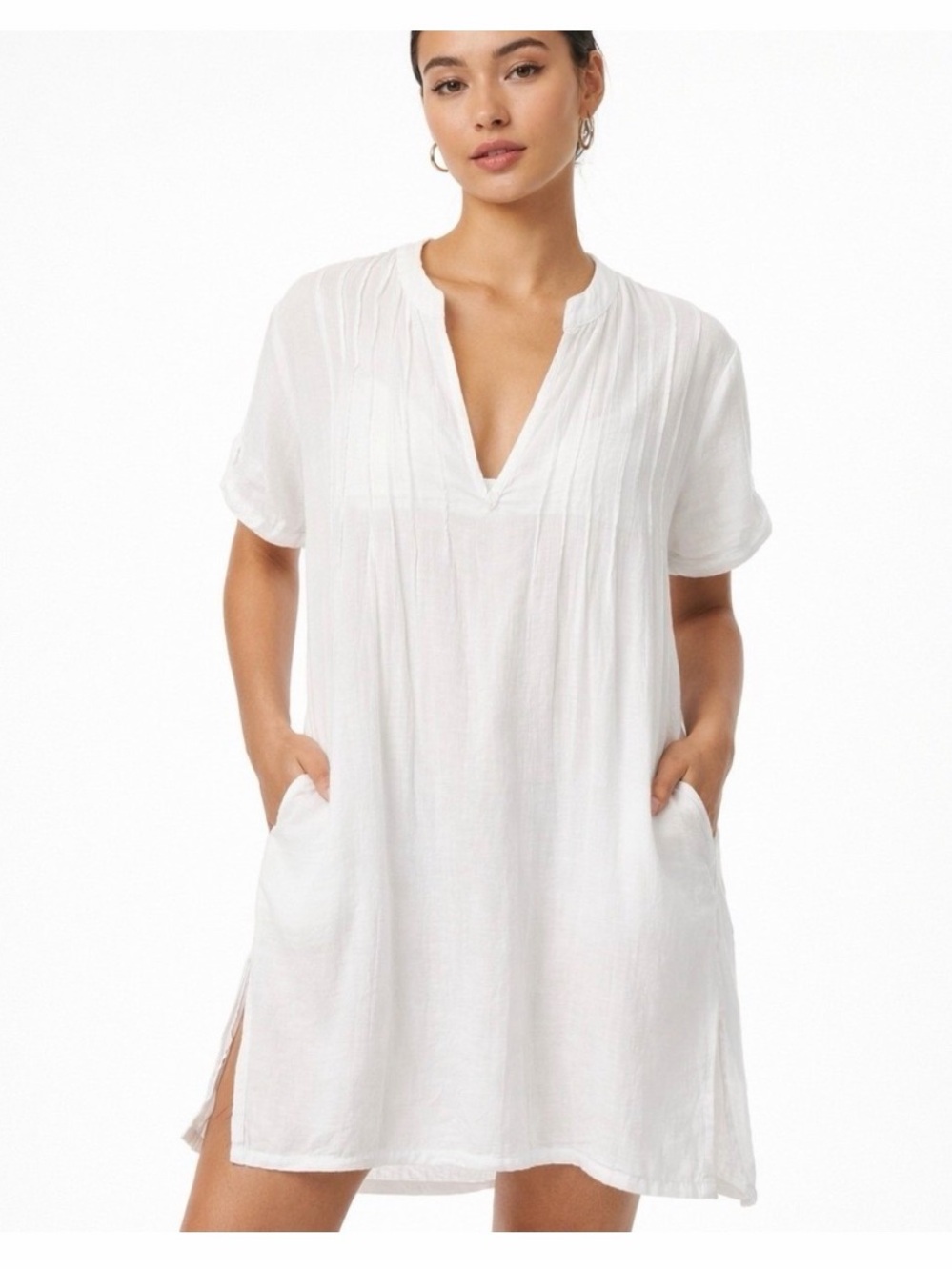 Lauren Ralph Lauren White Cotton Cover-Up Tunic Side Slit Size M